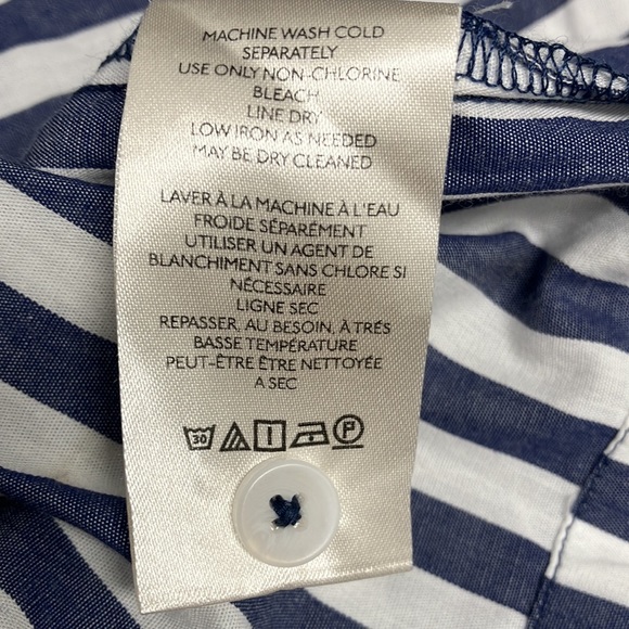 Anthropologie 100% Cotton Blue & White Stripe 3/4 Drop Puff Sleeve Top Sz S- EUC - Picture 8 of 9